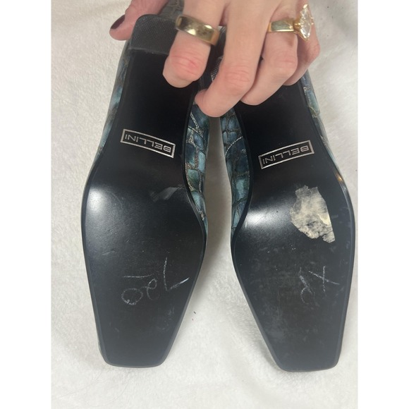 Bellini Shoes Womens Size 9 Blue Croc Embossed Block Heel Square Toe Pumps - Picture 8 of 8